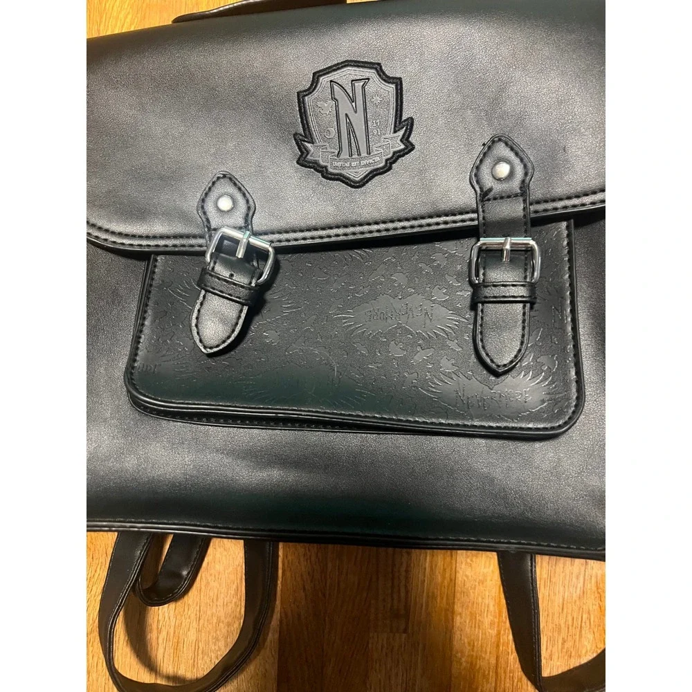 Wednesday Nevermore Academy Satchel Backpack Black Faux Leather Netflix Bag